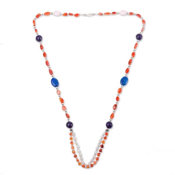 Alternate image for Multi-Gemstone and Silver Beaded Long Necklace Made in India Glorious Connection