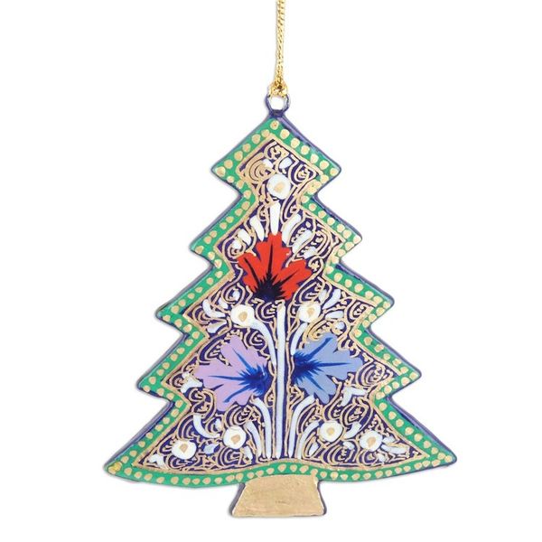 Alternate image for Set of 3 Wood Tree Ornaments in Blue and Green Shades Blue Forest