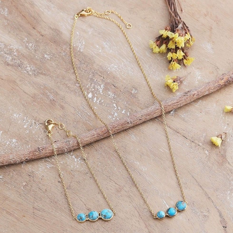 18k Gold-Plated Necklace and Bracelet Jewelry Set from India 'Paradise Love'