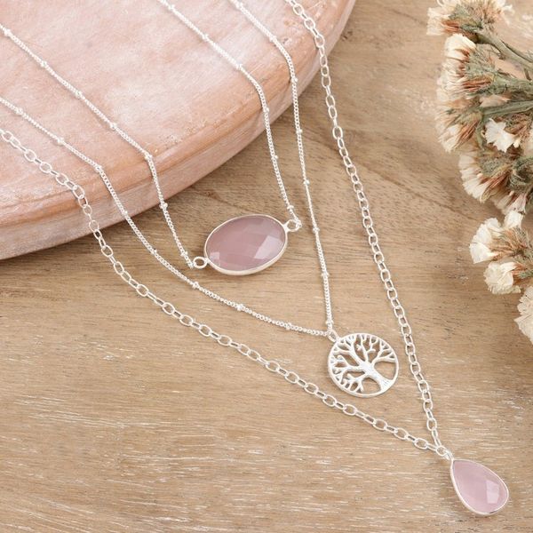 Alternate image for Sterling Silver 3-Strand Pendant Necklace with Rose Quartz Unconditional Nature