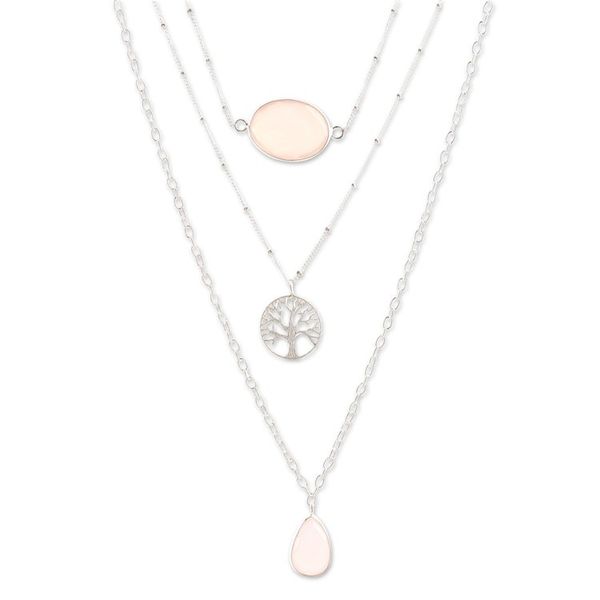 Alternate image for Sterling Silver 3-Strand Pendant Necklace with Rose Quartz Unconditional Nature