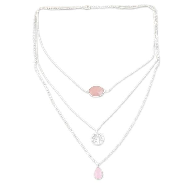 Alternate image for Sterling Silver 3-Strand Pendant Necklace with Rose Quartz Unconditional Nature