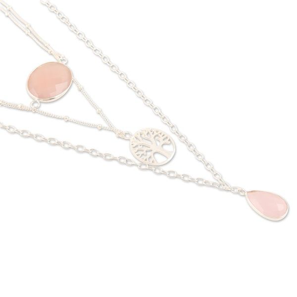 Alternate image for Sterling Silver 3-Strand Pendant Necklace with Rose Quartz Unconditional Nature
