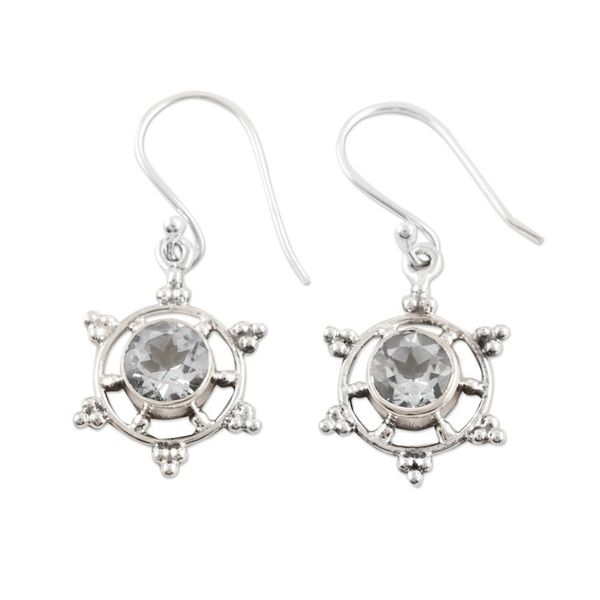 Alternate image for Ship Wheel-Shaped Silver Dangle Earrings with Blue Topaz Chic Wheel