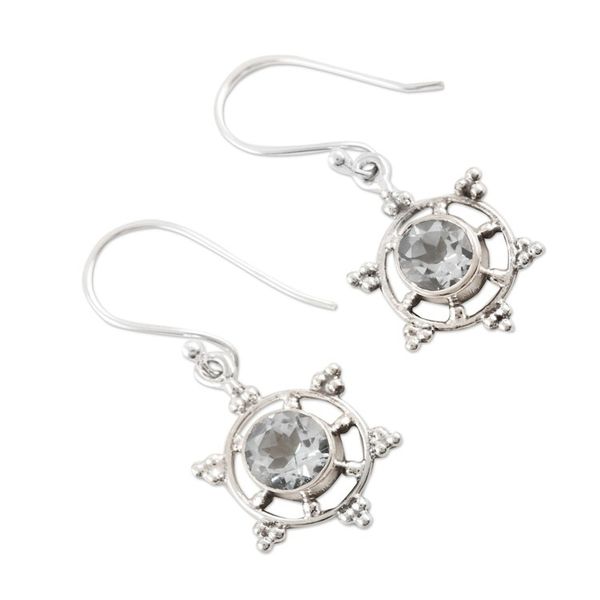 Alternate image for Ship Wheel-Shaped Silver Dangle Earrings with Blue Topaz Chic Wheel