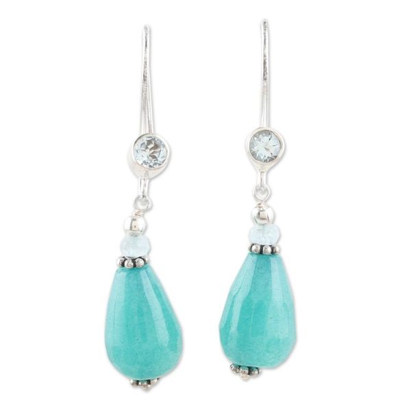 Alternate image for Polished Beaded Dangle Earrings with Agate and Blue Topaz Serene Candy