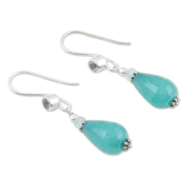 Alternate image for Polished Beaded Dangle Earrings with Agate and Blue Topaz Serene Candy