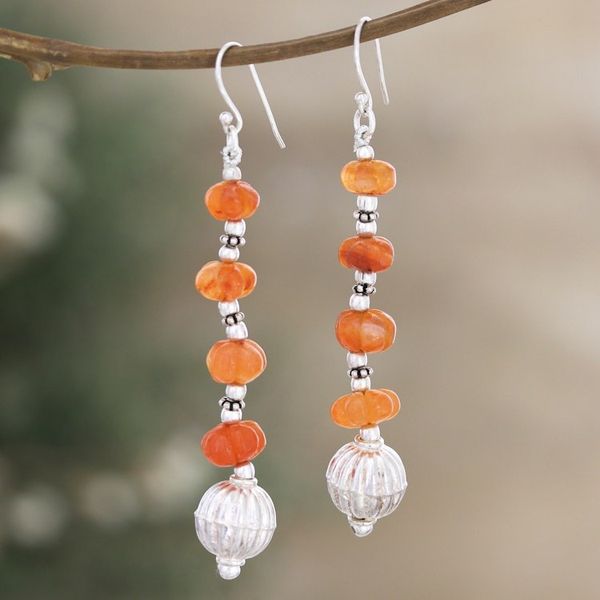 Alternate image for Sterling Silver Dangle Earrings with Carnelian Beads Tangerine Passion