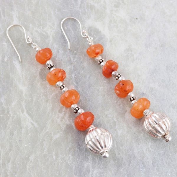 Alternate image for Sterling Silver Dangle Earrings with Carnelian Beads Tangerine Passion