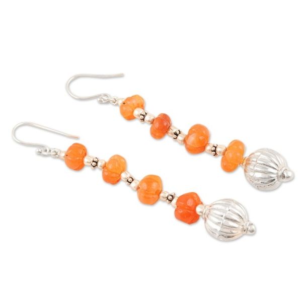 Alternate image for Sterling Silver Dangle Earrings with Carnelian Beads Tangerine Passion