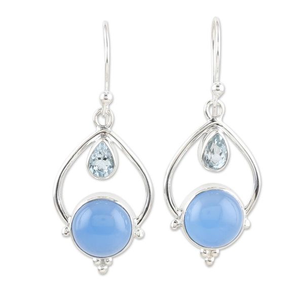 Alternate image for Sterling Silver Dangle Earrings with Chalcedony Blue Topaz Dual Symphony