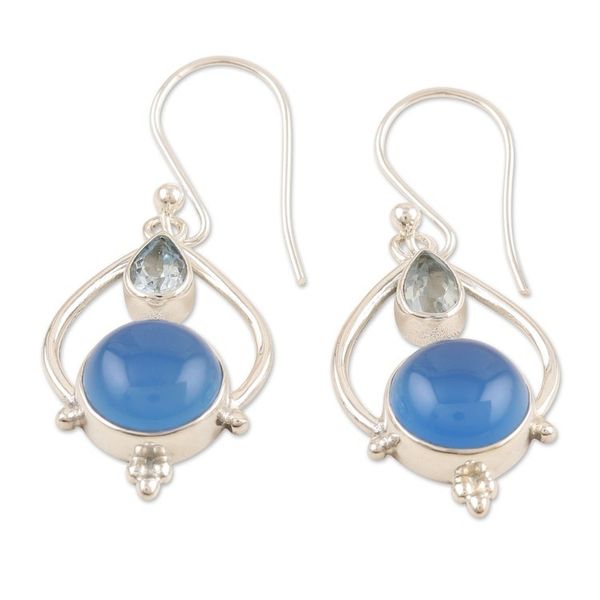 Alternate image for Sterling Silver Dangle Earrings with Chalcedony Blue Topaz Dual Symphony