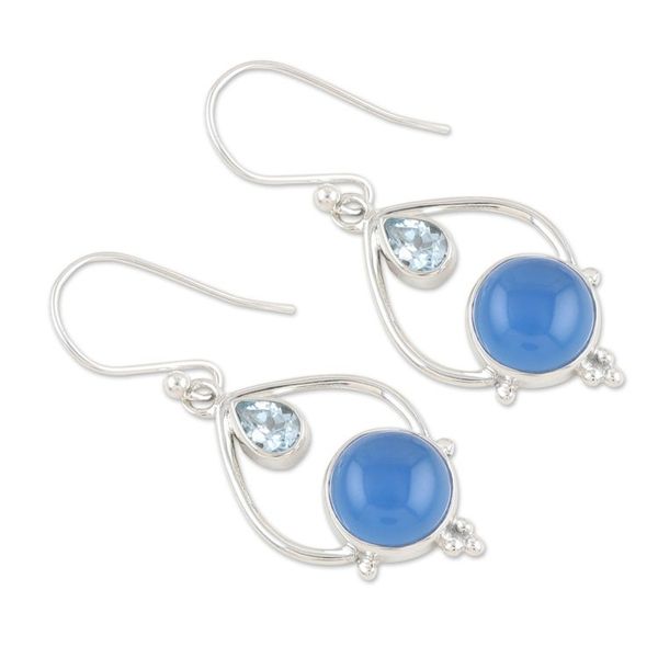 Alternate image for Sterling Silver Dangle Earrings with Chalcedony Blue Topaz Dual Symphony