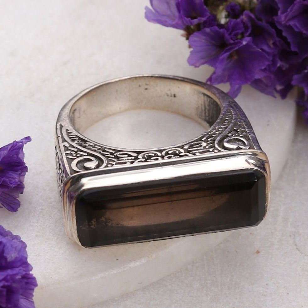 7-Carat Smoky Topaz Domed Ring Crafted from Sterling Silver 'Earth Divinity'