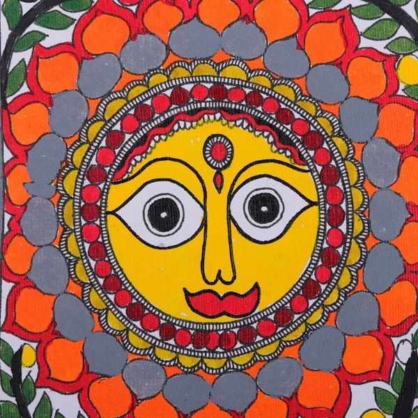 Alternate image for Traditional Vegetable Dye Grey Madhubani Painting from India Celestial Harmony II