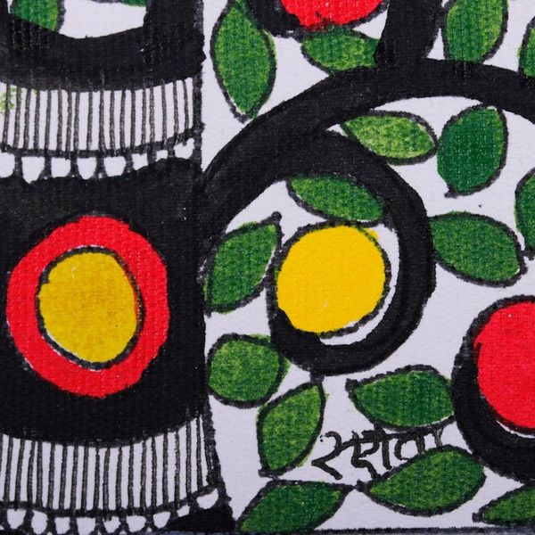 Alternate image for Traditional Vegetable Dye Grey Madhubani Painting from India Celestial Harmony II