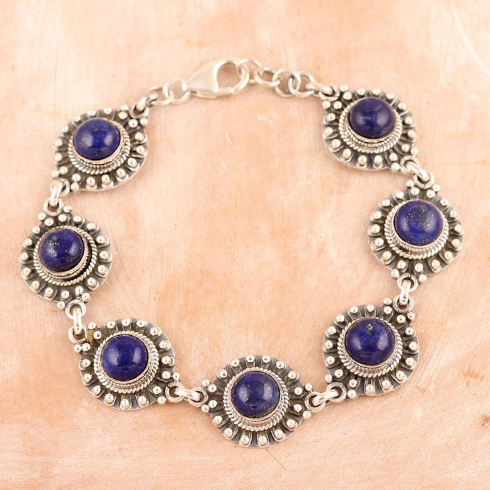 Lapis Lazuli Link Bracelet Crafted from Sterling Silver 'Royal Mystique'