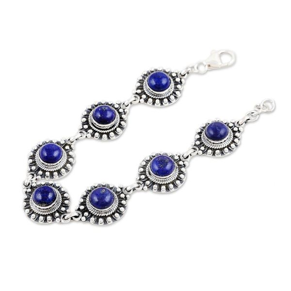 Alternate image for Lapis Lazuli Link Bracelet Crafted from Sterling Silver Royal Mystique