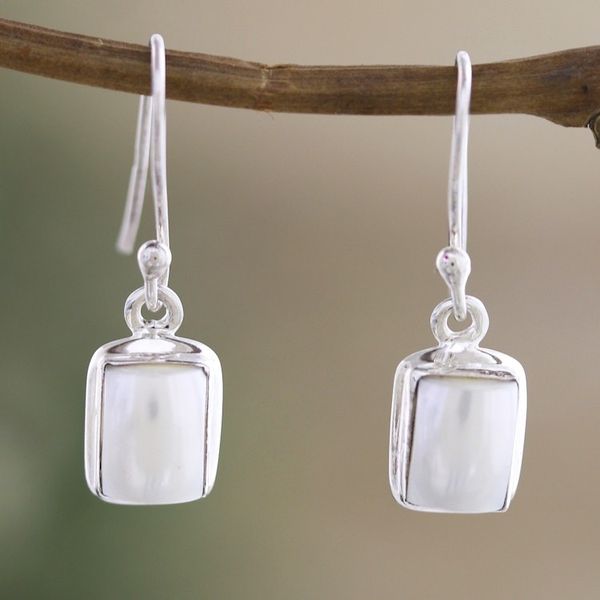Alternate image for Geometric Sterling Silver Dangle Earrings with Cream Pearls Innocent Reflections