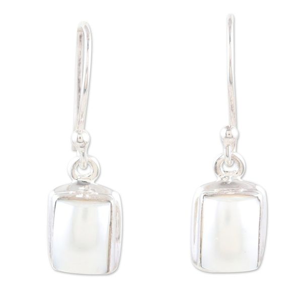 Alternate image for Geometric Sterling Silver Dangle Earrings with Cream Pearls Innocent Reflections