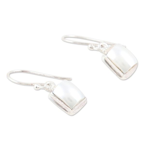 Alternate image for Geometric Sterling Silver Dangle Earrings with Cream Pearls Innocent Reflections