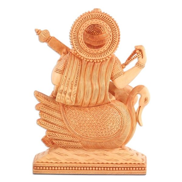 Alternate image for Wood Sculpture of Goddess Saraswati Hand-Carved in India Holy Saraswati