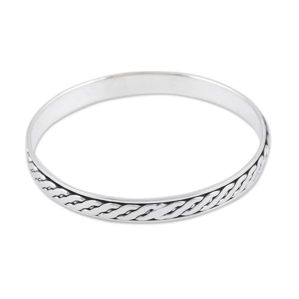 Alternate image for Polished Sterling Silver Bangle Bracelet Crafted in India Majestic Paths