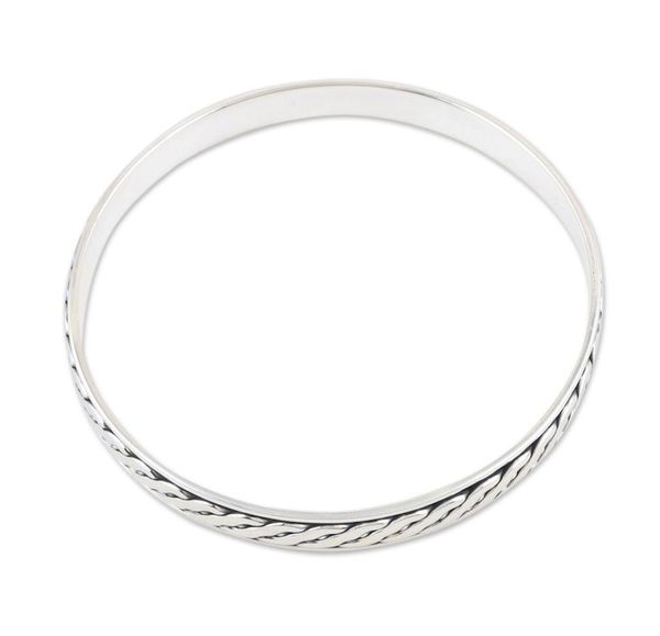 Alternate image for Polished Sterling Silver Bangle Bracelet Crafted in India Majestic Paths