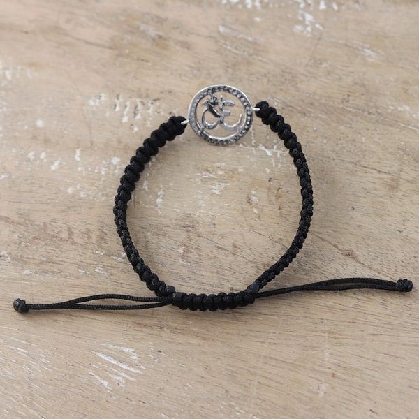 Alternate image for Black Macrame Cord Bracelet with Om Pendant and Gems Bonds of Enlightenment