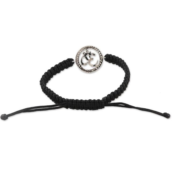 Alternate image for Black Macrame Cord Bracelet with Om Pendant and Gems Bonds of Enlightenment