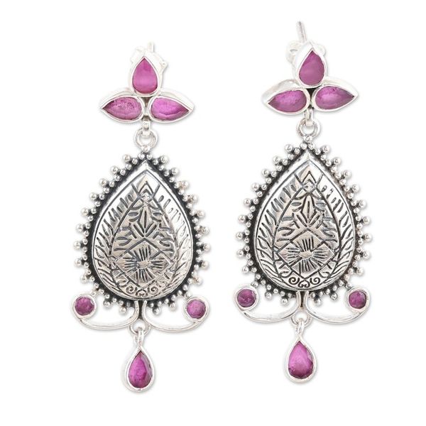 Alternate image for Leafy Sterling Silver Dangle Earrings with Cubic Zirconia Pink Manor
