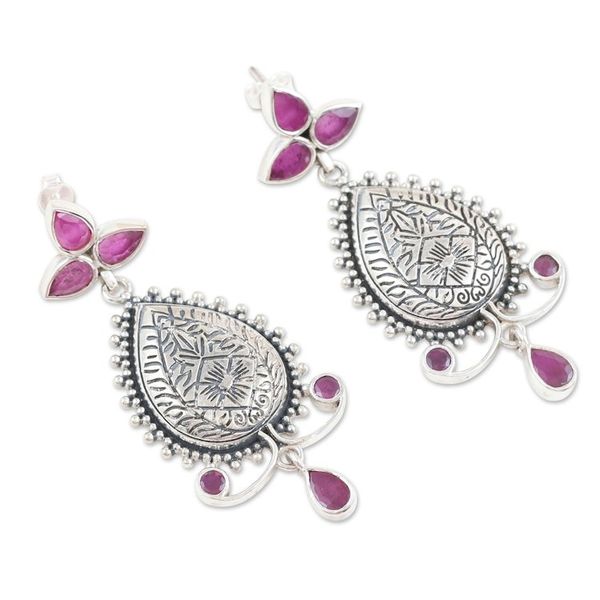 Alternate image for Leafy Sterling Silver Dangle Earrings with Cubic Zirconia Pink Manor