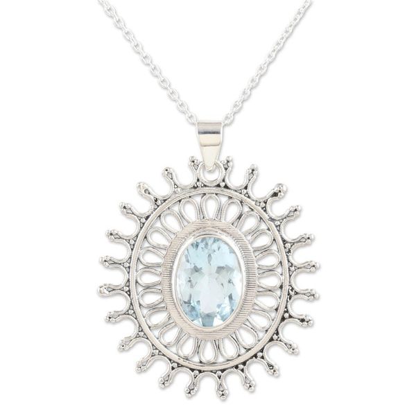 Alternate image for 6-Carat Blue Topaz Pendant Necklace from India Iridescent Sun