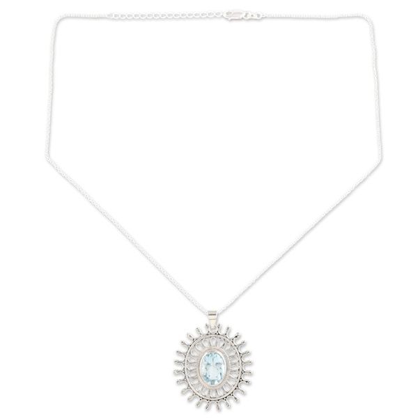 Alternate image for 6-Carat Blue Topaz Pendant Necklace from India Iridescent Sun