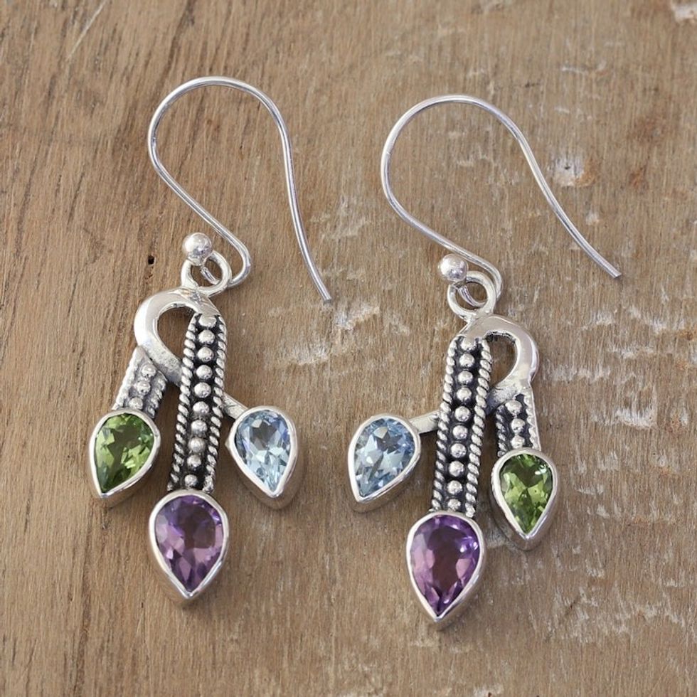 3-Carat Multi-Gemstone Dangle Earrings Crafted in India 'Precious Knots'