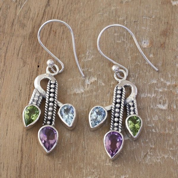 Alternate image for 3-Carat Multi-Gemstone Dangle Earrings Crafted in India Precious Knots