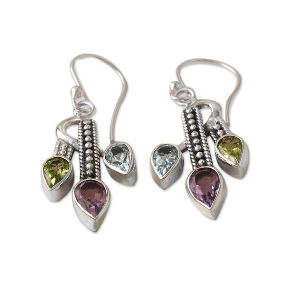 Alternate image for 3-Carat Multi-Gemstone Dangle Earrings Crafted in India Precious Knots