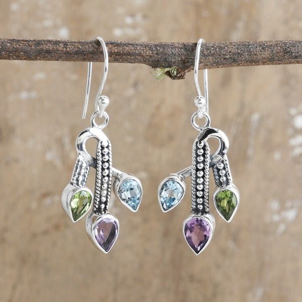 Alternate image for 3-Carat Multi-Gemstone Dangle Earrings Crafted in India Precious Knots