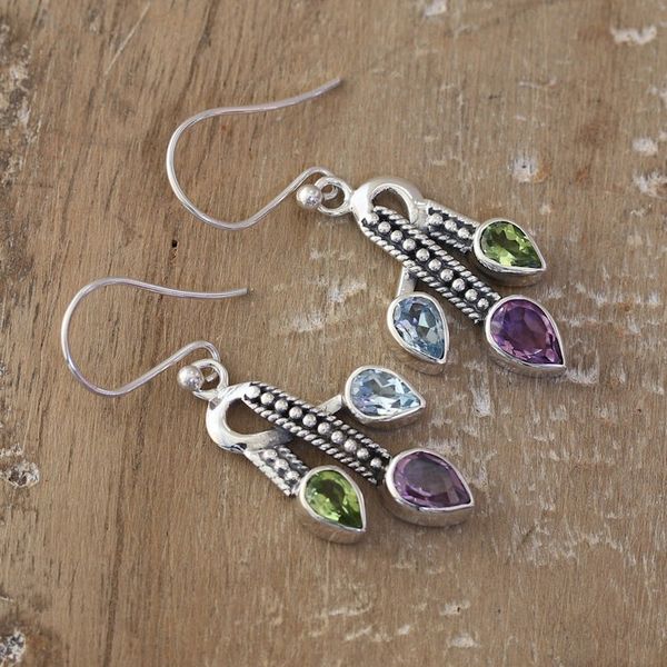 Alternate image for 3-Carat Multi-Gemstone Dangle Earrings Crafted in India Precious Knots