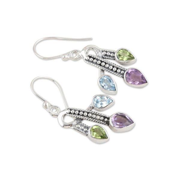 Alternate image for 3-Carat Multi-Gemstone Dangle Earrings Crafted in India Precious Knots