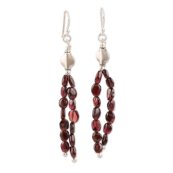 Alternate image for Sterling Silver Beaded Dangle Earrings with Garnet Jewels Paths of Devotion