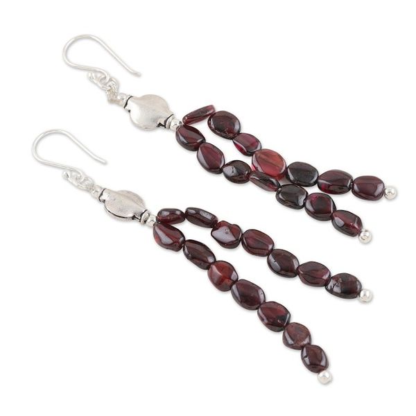 Alternate image for Sterling Silver Beaded Dangle Earrings with Garnet Jewels Paths of Devotion