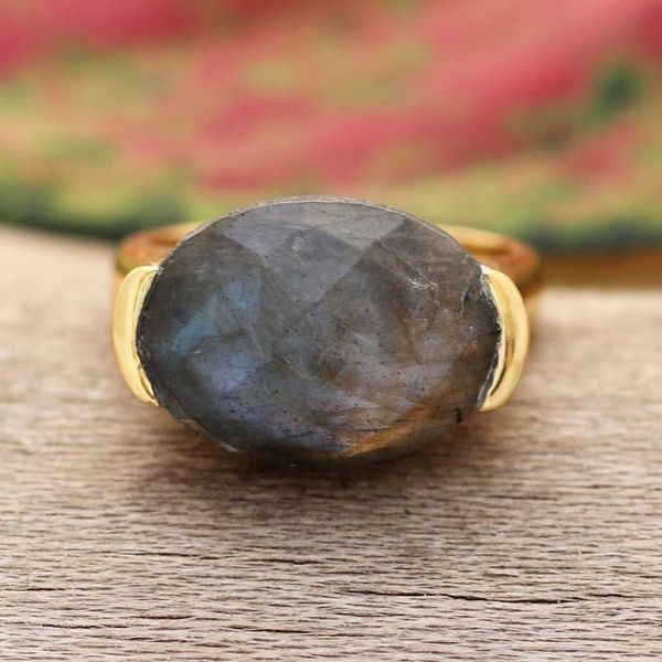 Alternate image for 18k Gold-Plated Labradorite Cocktail Ring Crafted in India Classy Charm