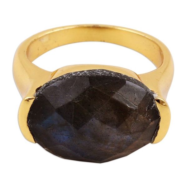 Alternate image for 18k Gold-Plated Labradorite Cocktail Ring Crafted in India Classy Charm