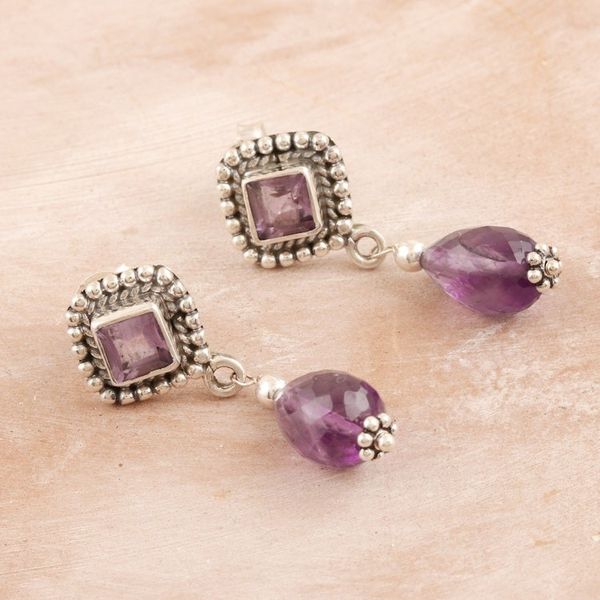 Alternate image for 1-Carat Amethyst Dangle Earrings Made From Sterling Silver Royal Wisdom