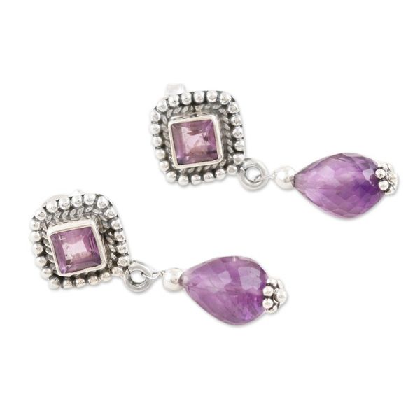 Alternate image for 1-Carat Amethyst Dangle Earrings Made From Sterling Silver Royal Wisdom