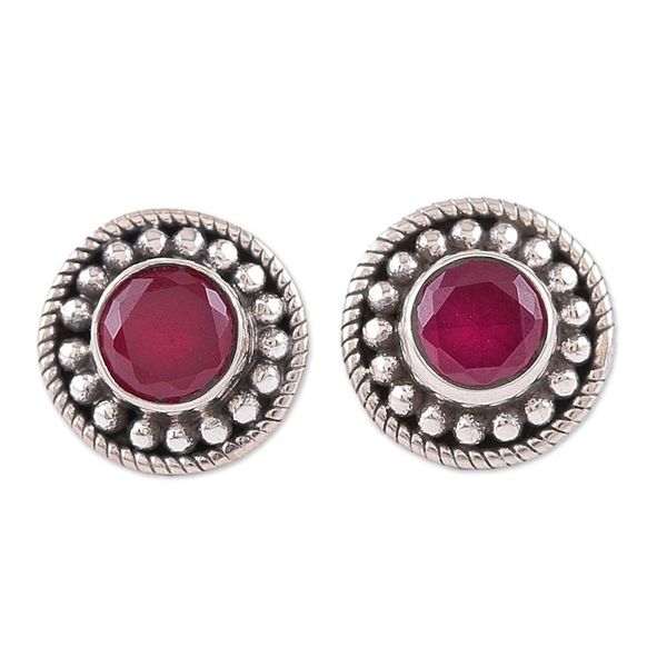 Alternate image for Pink Onyx and Silver Button Earrings with Combination Finish Pink Beauty