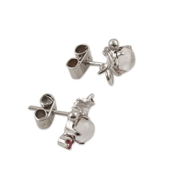 Alternate image for Polished Leafy Button Earrings with Moonstone and Ruby Gems Passion Talisman