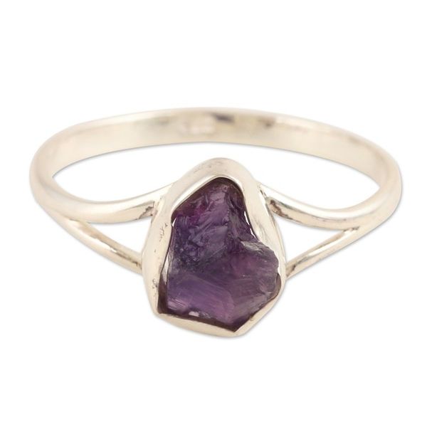 Alternate image for Sterling Silver Single Stone Ring with Freeform Amethyst Gem Graceful Magic