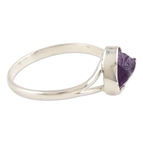 Alternate image for Sterling Silver Single Stone Ring with Freeform Amethyst Gem Graceful Magic